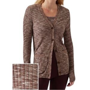 Athleta Revolve Seamless Cardigan Sweater Brown Heather Size Large Work Office
